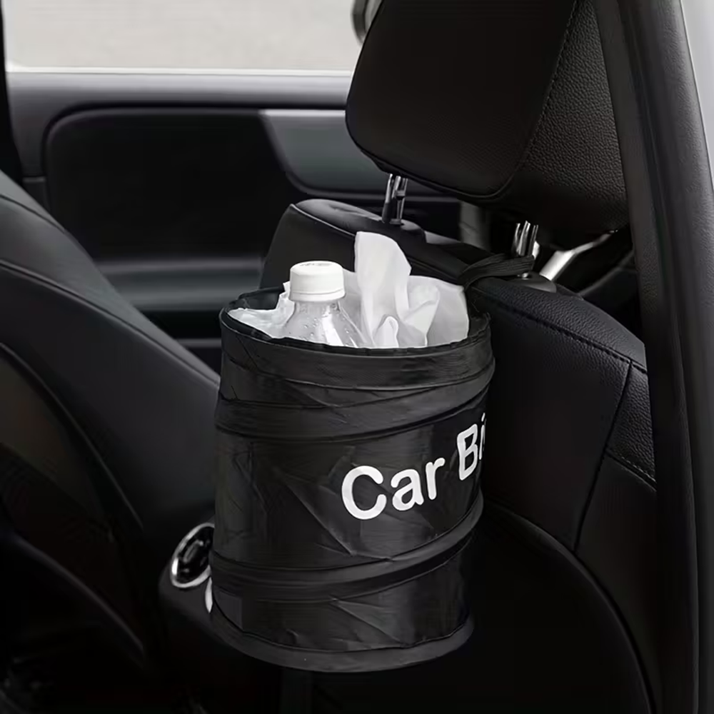 Waterproof Car Trash Can With Lid - Mini schwarzer zusammenklappbarer Pop-up-Auto-Mülleimer, wasserdichter hängender