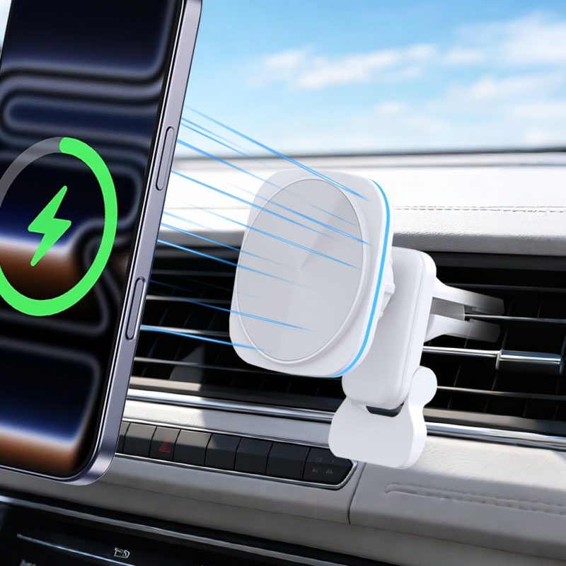 Magnetic Phone Holder For Car Vent - 15W Magnetisches Auto-Wireless-Ladegerät mit LED-Lüftungsclip-Handyhalterung für
