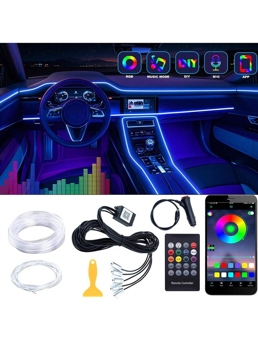 Led Ambient Interior Car Lights App Control - RGB 5-in-1 Ambientebeleuchtungs-Set, 236-Zoll Glasfaser 8-Farben
