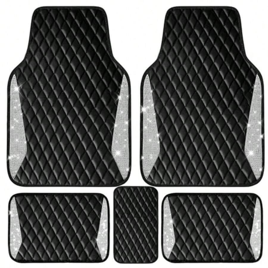 Car Floor Mats Universal Waterproof Leather - Leder-Autofußmatten Glänzende Diamant-Bodenmatten Kristall-Strass Funkelnder Glitzer-Teppich