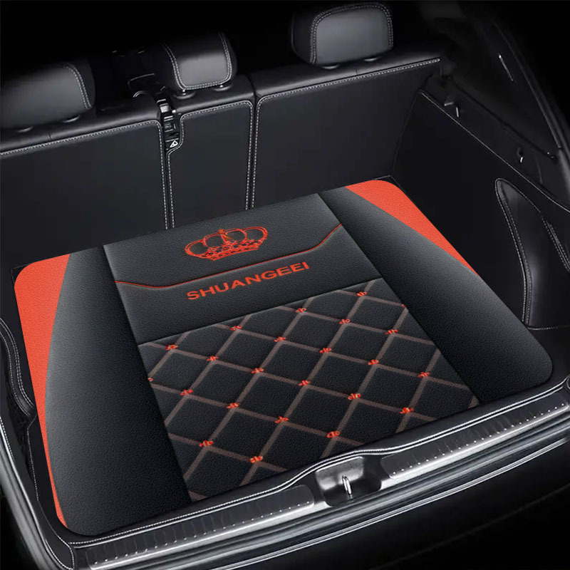 Car Floor Mats Universal Waterproof Leather - Universelle Auto-Fußmatte Luxuriöse Schwarz-Rote Kronen-Stickerei Gestepptes