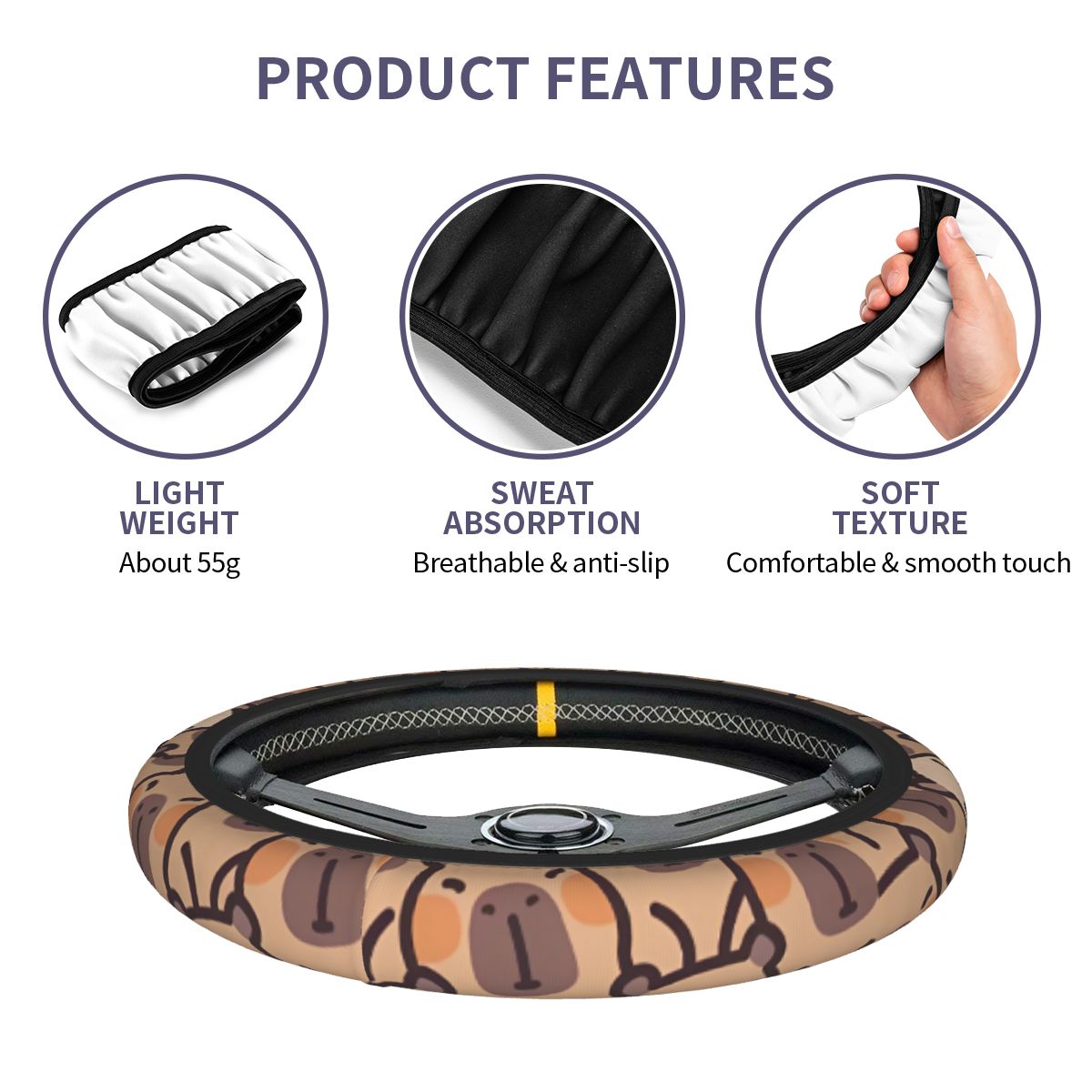 Kawaii Anime Capybara Auto Len – Car Steering Wheel Cover Anti Slip Breathable Bewertung und Preis