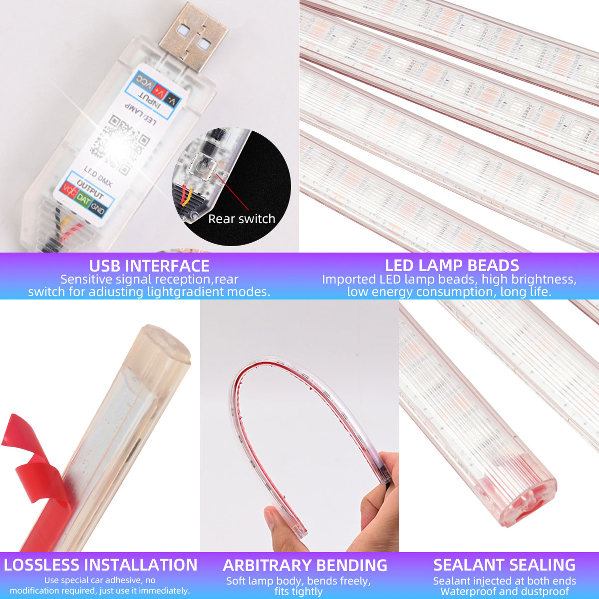 2/4in1 12/18 LED RGB Regenboge – Led Ambient Interior Car Lights App Control Bewertung und Preis