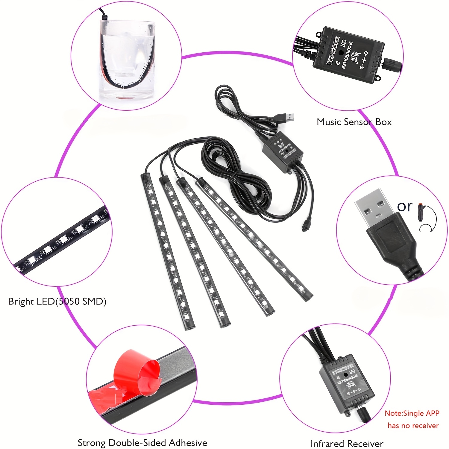 72/48 Neon LED Auto-Innenraum  – Led Ambient Interior Car Lights App Control Bewertung und Preis